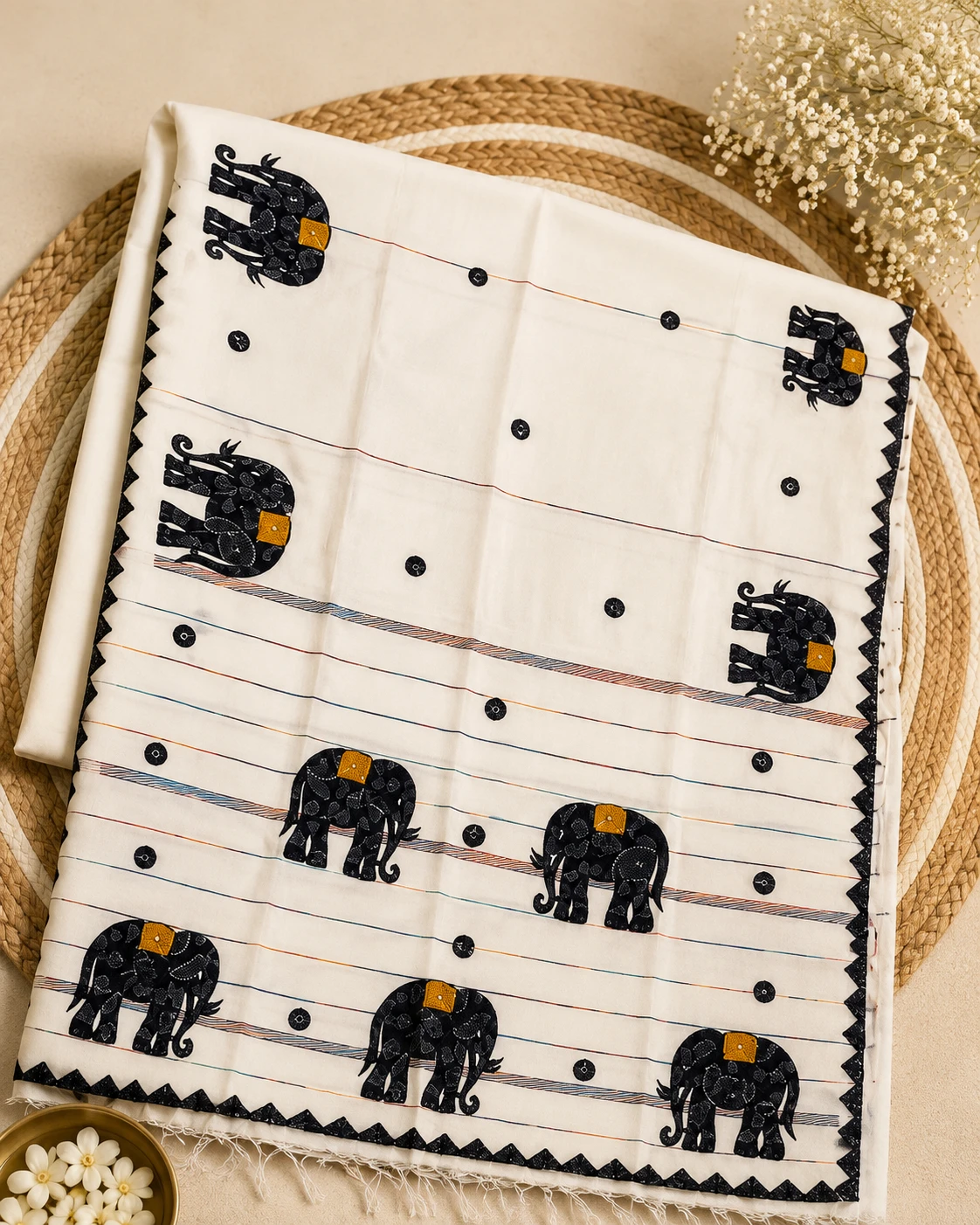 MULCOTTON ELEPHANT PRINT HANDLOOM SAREE